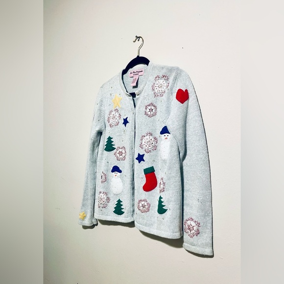 Star Blue Originals Pastel Blue Snowman Christmas Sweater Cardigan Crochet Knit - Picture 5 of 5